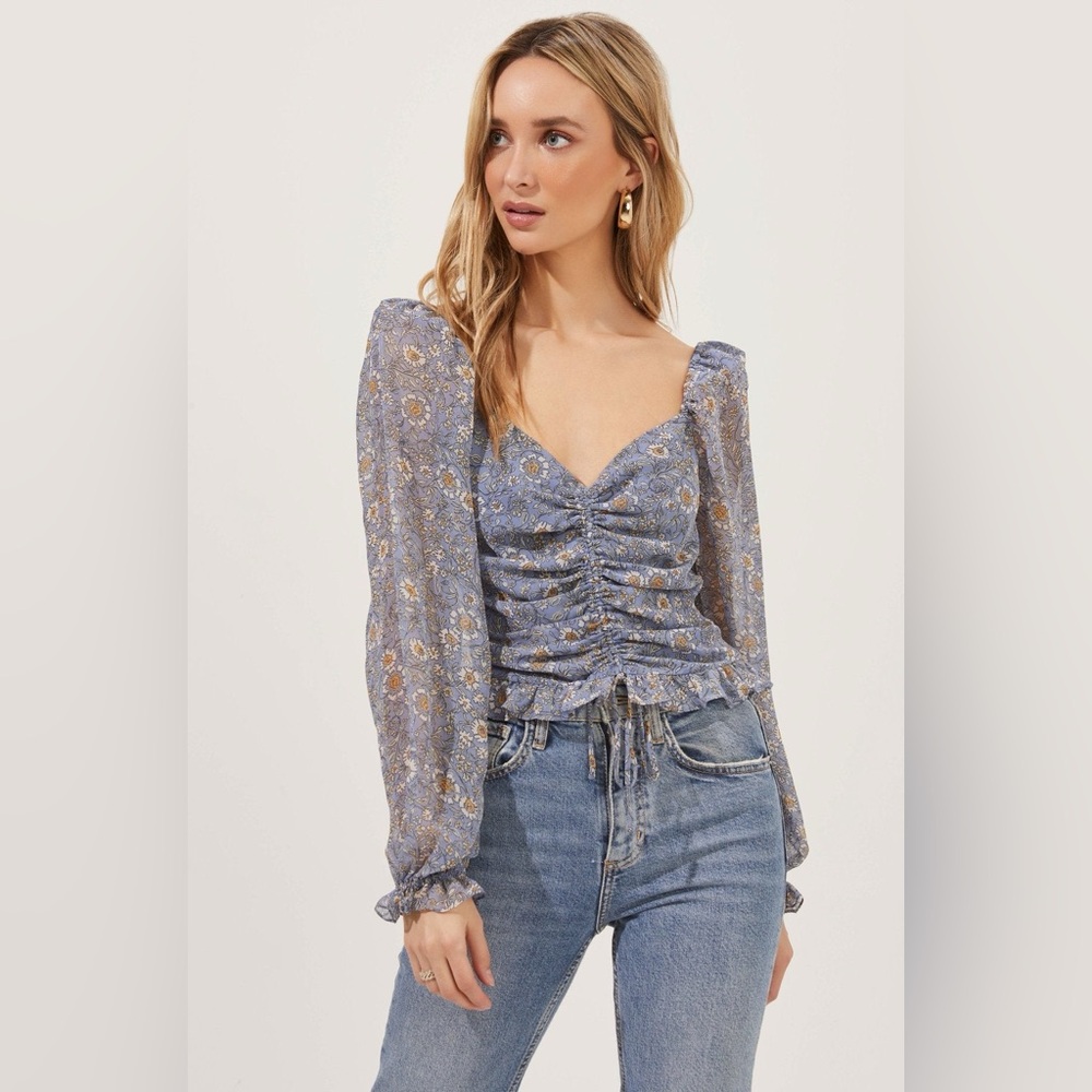 Love Song Floral Ruched Puff Sleeve Top - ASTR The Label
